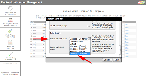 Auto VHC Print Settings Health Check Verbose inluding Part Numbers and Notes