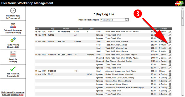 Print Icon - Print a healthcheck directly from the log file report