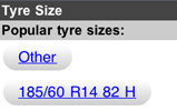 Quick Selection for Tyre Sizes