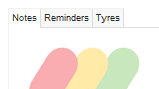 Notes, Reminders & Tyres Tabbed Box